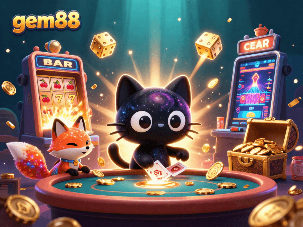 Engage in thrilling game adventures with gem88 featuring a cosmic casino scene of excitement and fortune.