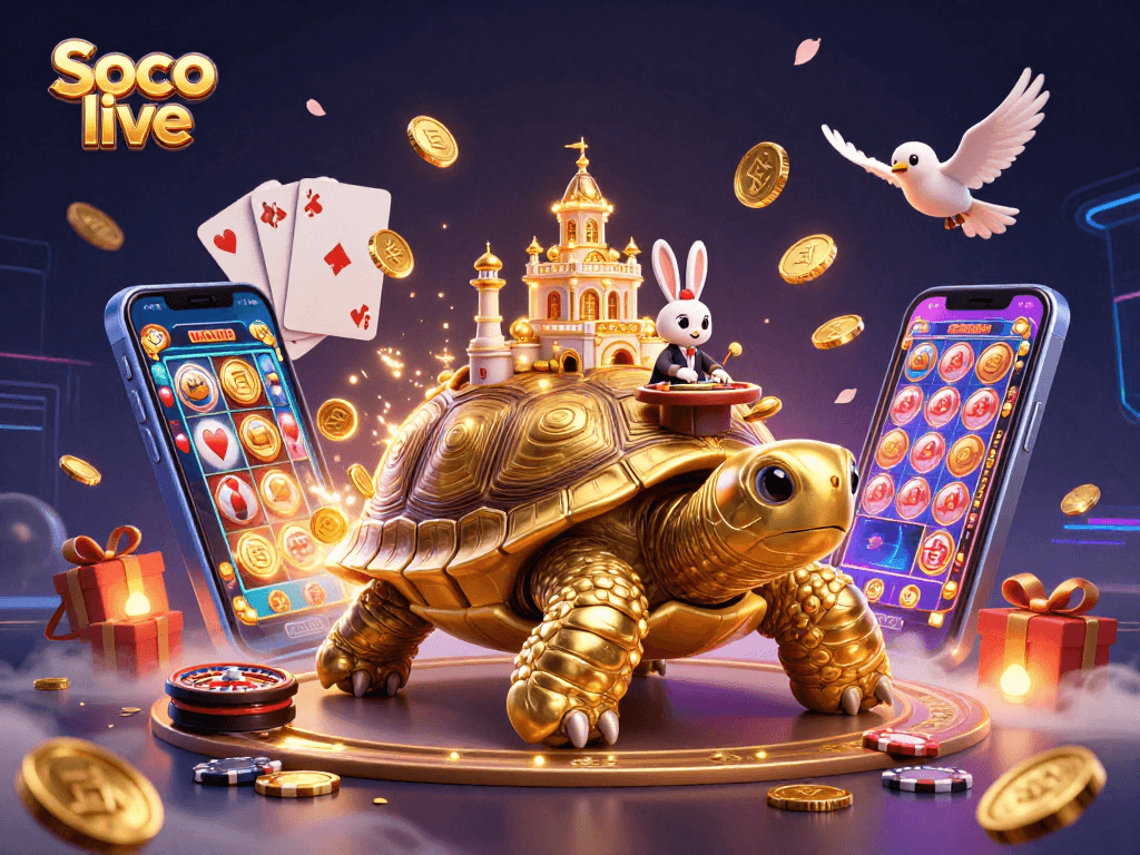 Engage with Soco live's colorful casino scene featuring a tortoise casino and a rabbit dealer.