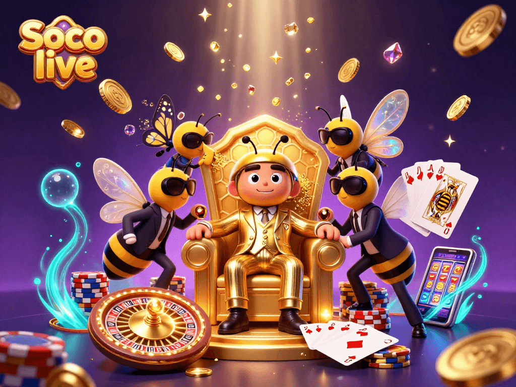 Soco live energizes players with an immersive casino scene featuring a bumblebee mob boss and vibrant gaming elements