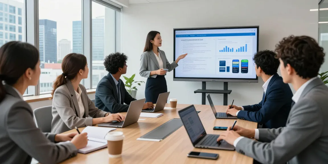 Corporate mobile plans UK presentation in a modern office, diverse team collaborating.