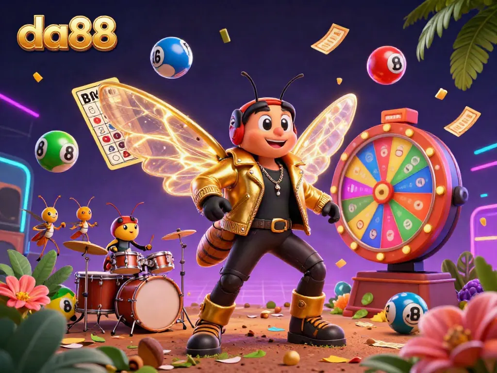 Experience the thrill of da88 with vibrant characters and dynamic lottery elements in this engaging illustration.