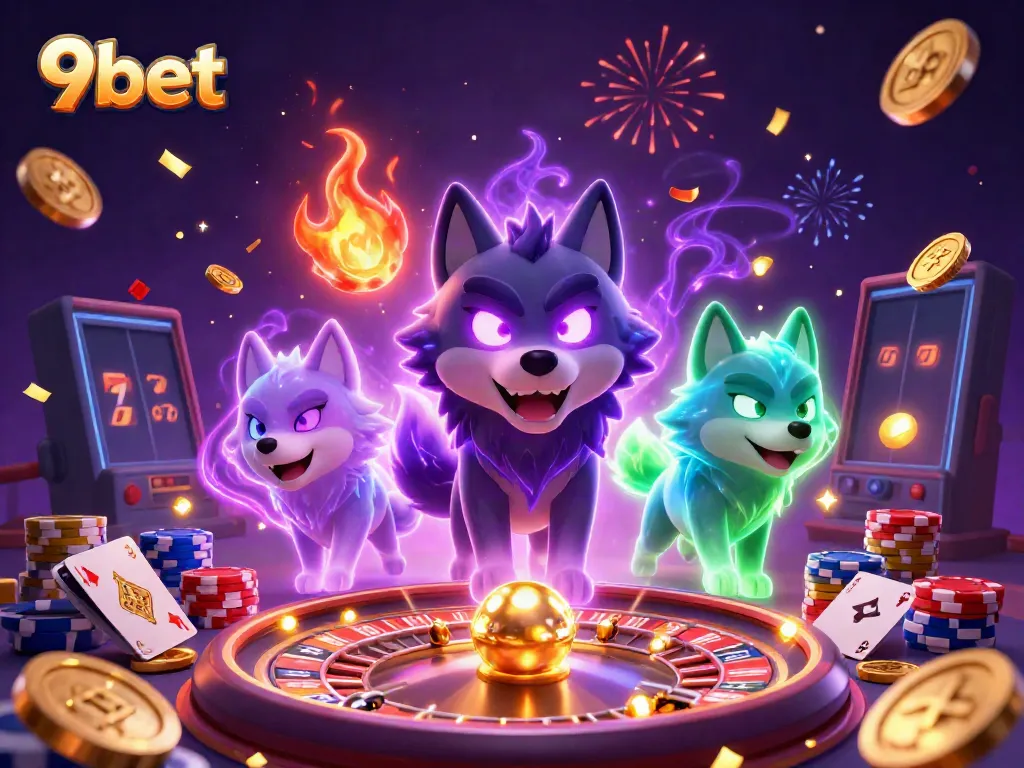 Experience thrilling gaming action with 9bet’s dynamic casino scene featuring enchanting wolf characters.
