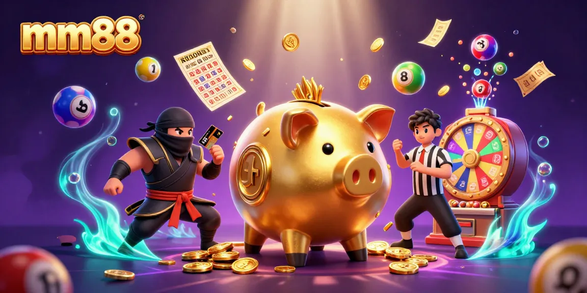 Engage in exciting games at mm88 while shaking golden coins in a lively casino scene.