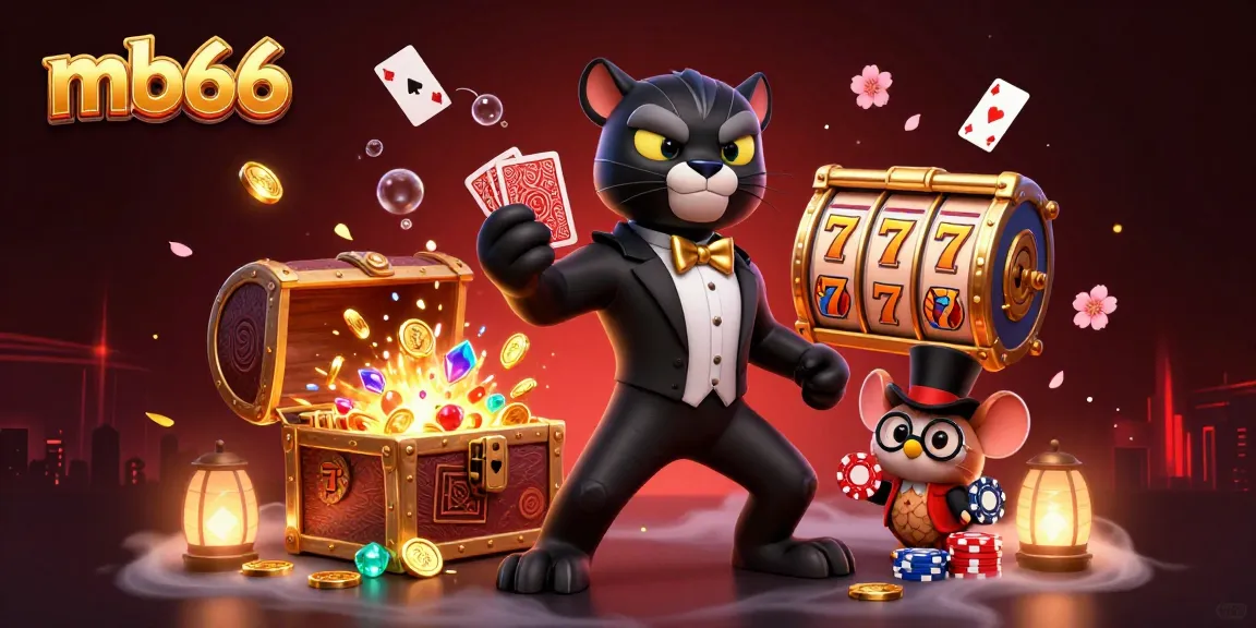 Engaging mb66 online casino scene with a panther dealer, owl, and lucky mouse amidst vibrant game elements.