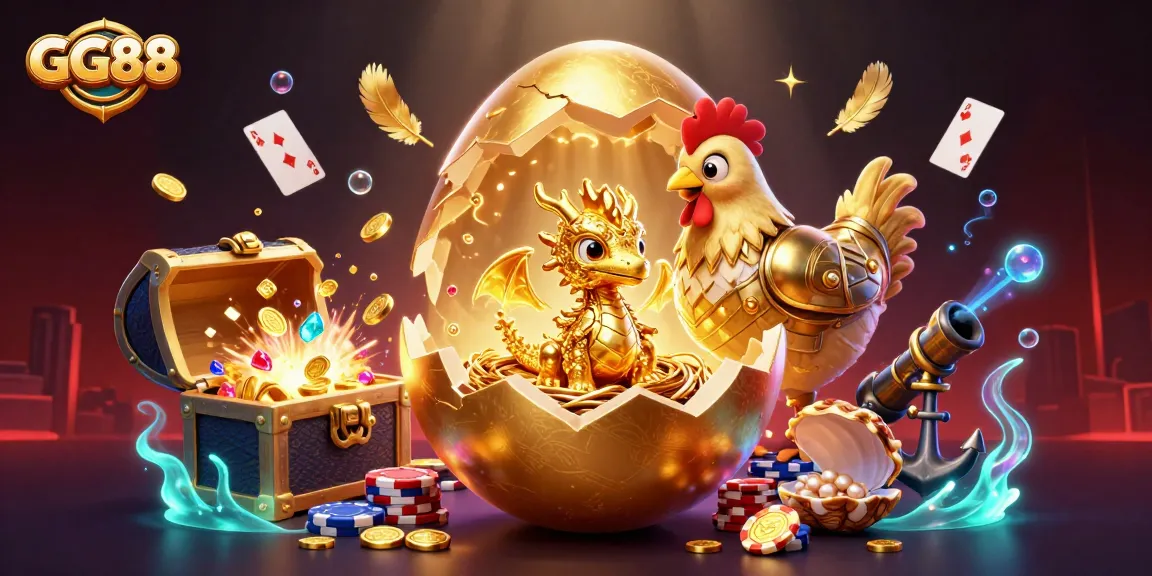 Experience the excitement of GG88, where a golden dragon guards luxury poker chips amidst a vibrant game atmosphere.