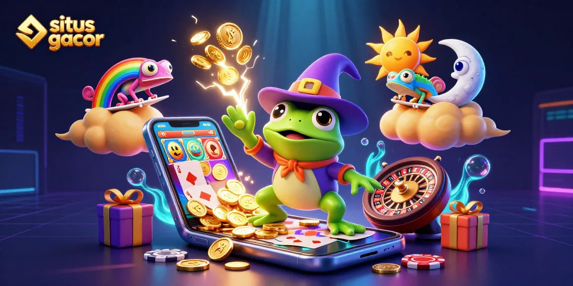 Join the fun with situs gacor as the wizard frog unleashes golden coins in a vibrant casino storm!